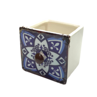 Navy Blue Drawer Design Ceramic 9cm Pot Planter for Herbs, Succulents, Flowers