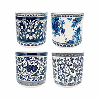 New 1pce Flower Pot Round Blue &Whit 16x16cm Willow Design