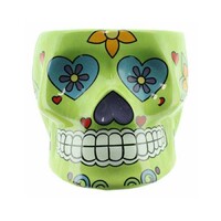 1pce Green Flower Pot Sugar Skull 14.5x17x12cm Succulent Planter Herbs Planter Cute Colourful