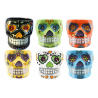 1pce Sugar Skull Flower Ceramic Pot 14.5x17x12cm Succulents or Herbs Planter Cute Colourful
