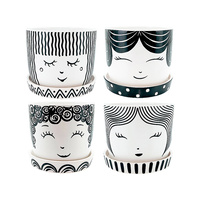 New 1pce Flower Pot Face w/ Saucer 13.5x11.5cm 4 Assorted Ceramic Garden