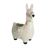 White Planter Llama 16x9x21.3cm - Ceramic Turkish Ornate Dress Print Flower Pot