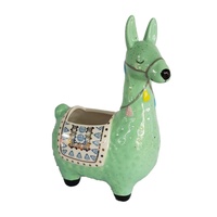 Green Planter Llama 16x9x21.3cm - Ceramic Turkish Ornate Dress Print Flower Pot