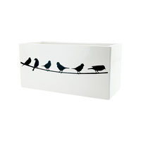 Flower Pot Rectangle Bird on a Wire Black & White Silhouette 26x11x12.5cm