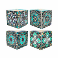 New 1pce Ceramic Pot Square Aqua Colours Mandala Designs 13x13x12.5cm