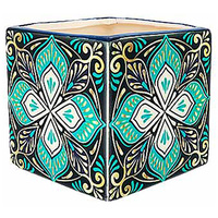 Cross Design Square Moroccan Pot Aqua Trim 10x10cm Ceramic Planter Garden Decor