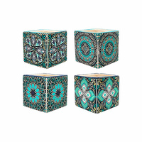 New 1pce Ceramic Pot Square Aqua Colours Mandala Designs 10x10x10cm