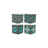 1pce Square Moroccan Pot Aqua Trim 7.5x7.5cm Ceramic Planter Garden Dรฉcor 4 Asstd