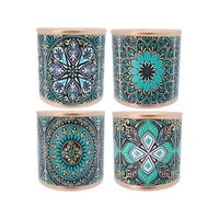 New 1pce Round Moroccan Pot Gold Trim Aqua 10x10cm Ceramic Planter Garden Décor