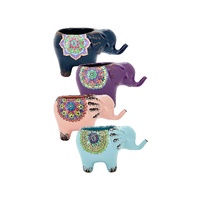New 1pce Pot Elephant 26x16cm Mandala Ceramic 4 Assorted Planter Garden Décor