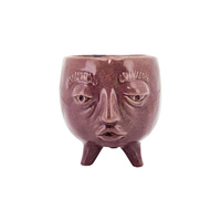 New 1pce Brown Ceramic Pot Head Glazed Ceramic for Succulents and Herbs Planter 13x13x13.5cm