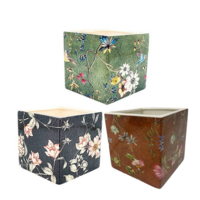 Coloured Flower Pot Square Japanese Inspired Floral Design 12.5x12.5cm, Succulent 3 Asstd