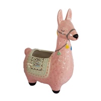 Pink Planter Llama 16x9x21.3cm - Ceramic Turkish Ornate Dress Print Flower Pot