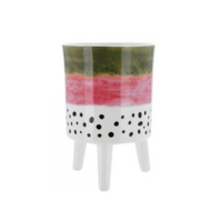 Green/Pink Round w/Legs Ceramic 15cm Pot Planter for Herbs, Succulents, Flowers