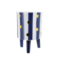Blue Lines Round w/Legs Ceramic 15cm Pot Planter for Herbs, Succulents, Flowers