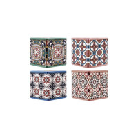 1pce Flower Pot Square Moroccan Pattern 7.5x7.5cm 4 Asstd Designs Herb Succulent Ceramic