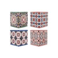 1pce Flower Pot Square Moroccan Pattern 10x10.8cm 4 Asstd Designs Herb Succulent Ceramic