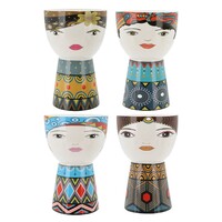 Pot Head Face 4 Asstd 12x12x19cm Ceramic Planter Glazed Colourful Cute Funky