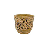 1pce Vintage Yellow Antique Style Flower Pot Cement Deco Round 14x11.5cm Succulent Flower