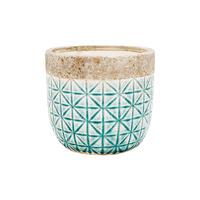 New 1pce Large Ceramic Flower Pot Rustic Aqua Blue Design 18x16cm