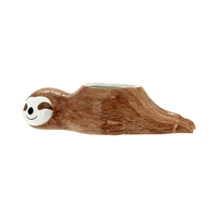 Sloth Pot Detailed 27.6x13x7.2cm Brown Glazed Ceramic Planter, Herbs & Succulent