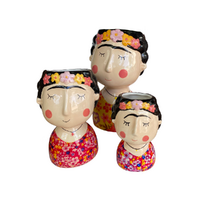 3pce Pot Set Frida Kahlo Head Planters, Glazed Ceramic Mexican Style