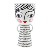 Pot Lady Face w/Handles 14x14x29cm Glazed Ceramic Planter, Herbs & Succulents
