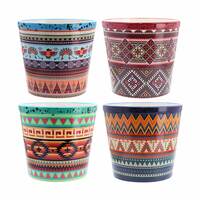 Moroccan Inspired Pot Planters Flower 4 Asstd 14x14x12.5cm Glazed For Herbs