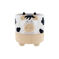 1pce White Cow 15.2cm Ceramic Pot Planter for Herbs, Succulents, Flowers