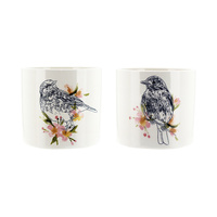 Bird Pots Round Planter 2 Asstd 13.5x13.5x12cm Ceramic Glazed, Herbs & Flowers