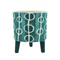 1pce Teal Round w/Legs Ceramic 13cm Pot Planter for Herbs, Succulents, Flowers