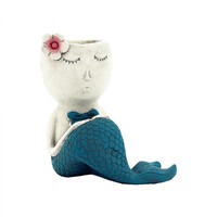 1pce Blue Mermaid Concrete 24cm Pot Planter for Herbs, Succulents, No Hole