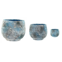3pce Set of Blue Rustic Concrete Pot Planter for Herbs, Succulents, Flowers