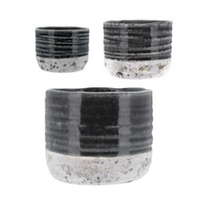 Trio of Grey Round Ceramic Pots, Flower Herb Small Planters Matching Set of 3
