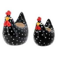 2pce Set of Black Spotted Hens Ceramic Pot Planters For Herbs & Succulents