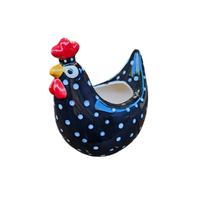 Black Hen Ceramic Pot Planter 19cm Polkadot Spotted Indoor Flower Decor
