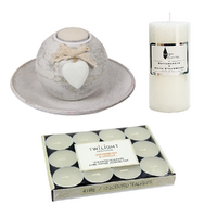 Mothers Day Candle Set 12pce Vanilla Tealights + Pillar Candle + Tealight Holder