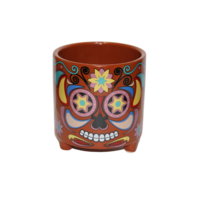 Halloween Sugar Skull Ceramic Pot Planter For Herbs & Cactus 1 Piece Brown 10.2x10.2x10.8cm 