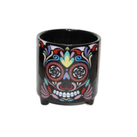 Halloween Sugar Skull Ceramic Pot Planter For Herbs & Cactus 1 Piece Black B 10.2x10.2x10.8cm 