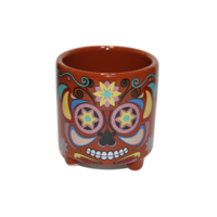 Halloween Sugar Skull w/ Feet Ceramic Pot Planter For Herbs & Cactus 1 Piece Brown 7.2x7.7x7.7cm 