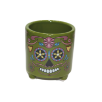 Halloween Sugar Skull w/ Feet Ceramic Pot Planter For Herbs & Cactus 1 Piece Green 7.2x7.7x7.7cm 