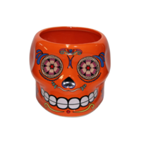 Sugar Skull Ceramic Pot Planter For Herbs & Cactus 1 Piece Orange 12x14.5x9.5cm
