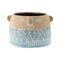 Boy Head Ceramic Pot Planter For Herbs & Cactus 1 Piece Blue  15x14x9.5cm 