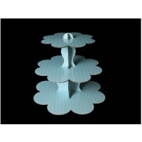 Three Teir Cup Cake or Muffin Stand. BLUE Polka Dot. Holds Over 20 Cakes.
