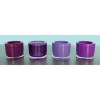Set of 4 Round Glass Tea Light Holders in Purples Coloured Glass, CA2269