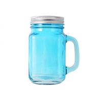 4pce Blue square mason jar with handle (no hole in lid) great for storage / jams 8x13cm