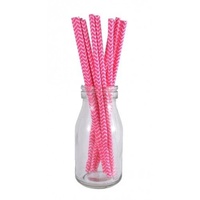 20pk Paper Straws Classic Chevron Design Fuchsia and White for Cup Cakes, etc