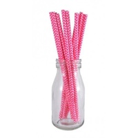 20pk Paper Straws Classic Chevron Design Fuchsia and White Drinking, Sustainable