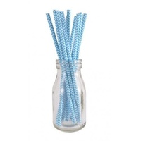 20pk Paper Straws Classic Chevron Design Aqua and White for Cup Cakes, etc