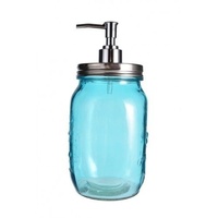 20cm Glass Turquoise Blue Mason Jar Lotion / Soap Dispenser 800ml KW0298